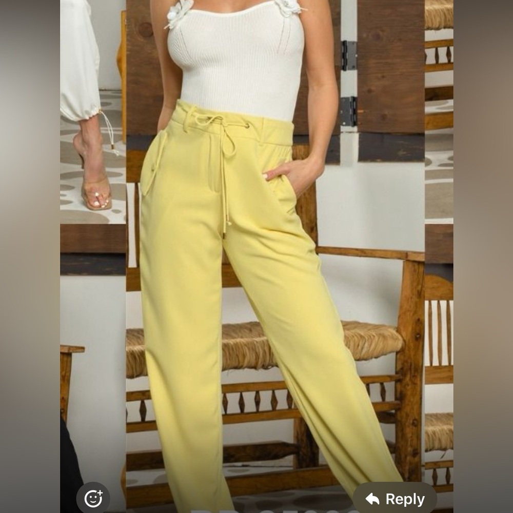 Light Yellow Women's Cropped Elastic Ankle Pants - Size Large